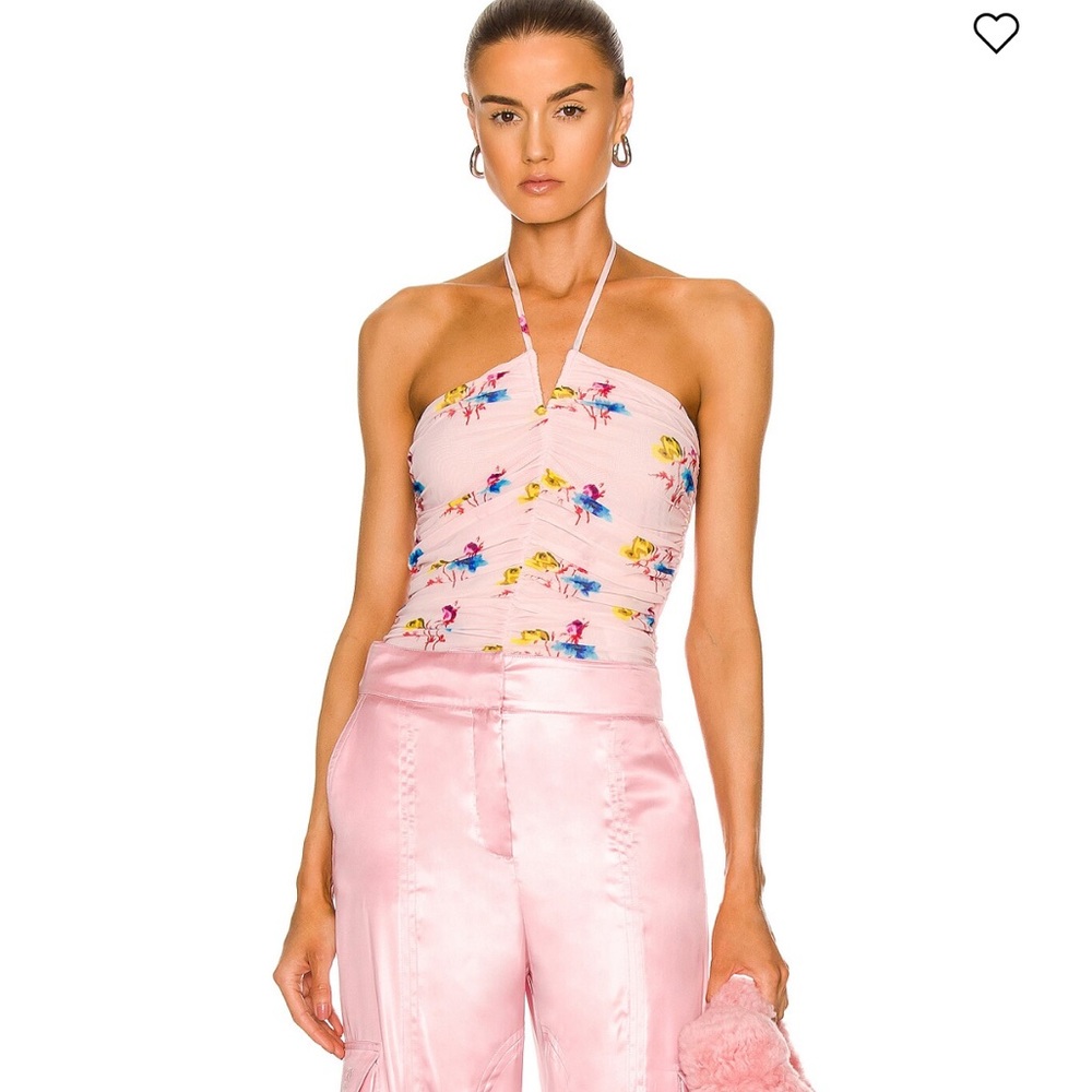 GANNI Revolve NWT Printed mesh top in Light Lilac floral print Size 38